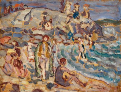 ビーチのシーンと丘 作： Maurice Brazil Prendergast